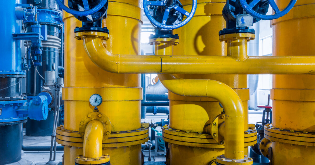 steel pipelines and cables in a plant