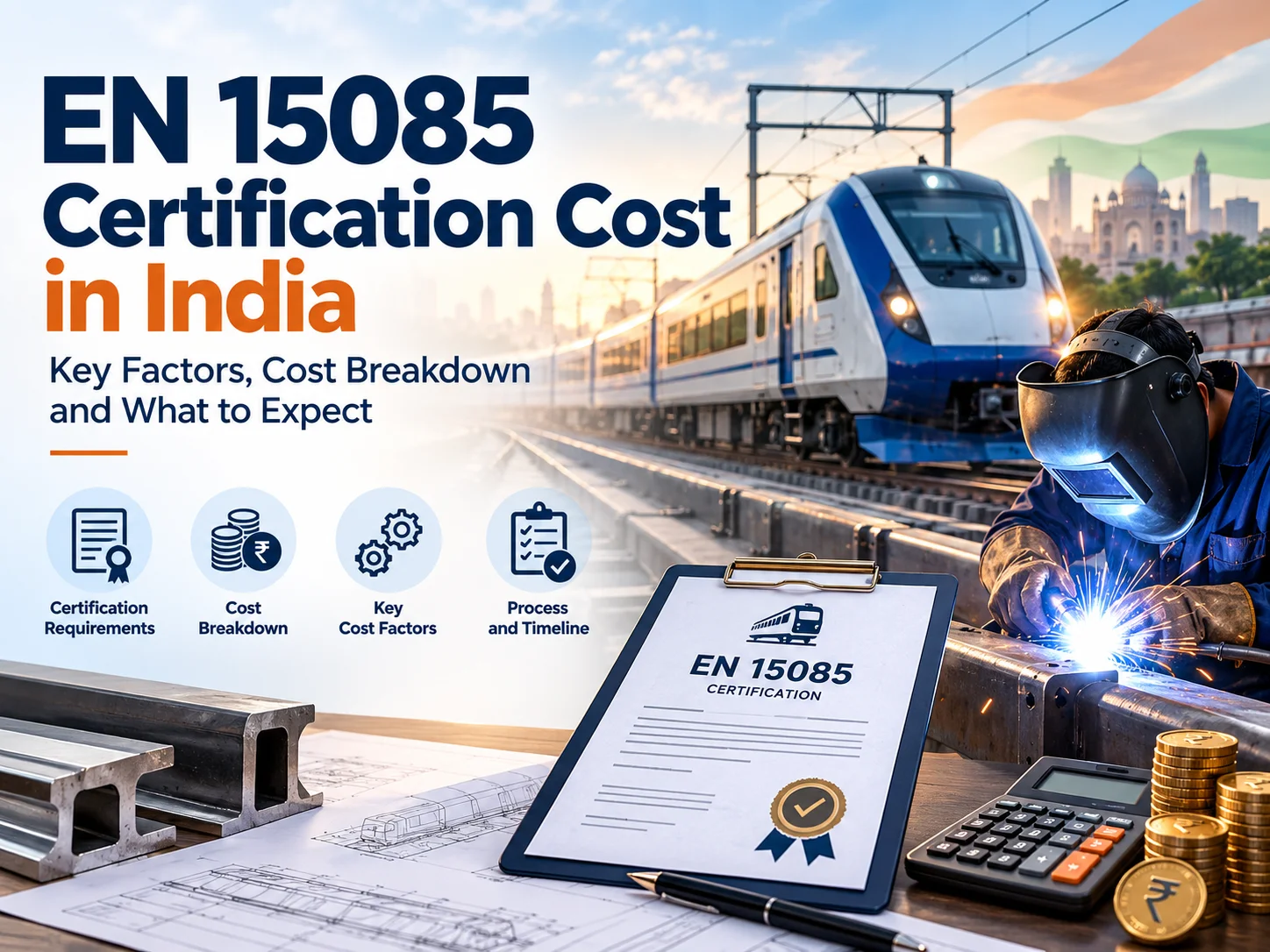 EN 15085 certification cost in India showing railway welding, certification documents, cost factors and certification process