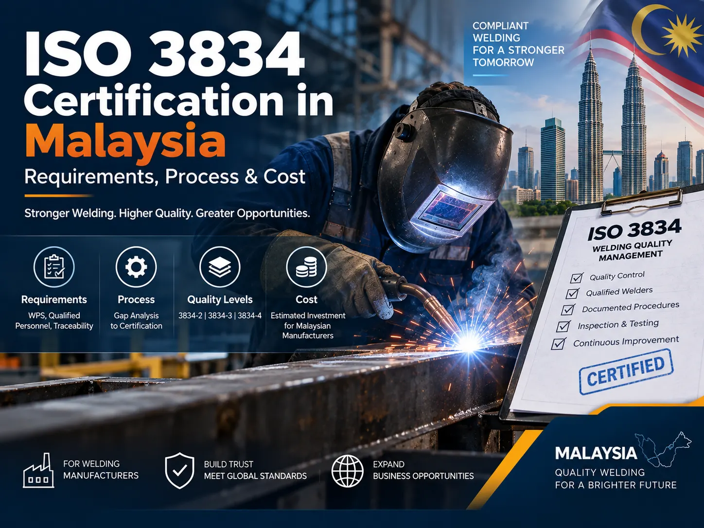 ISO 3834 certification in Malaysia for welding manufacturers showing welding quality requirements and certification process