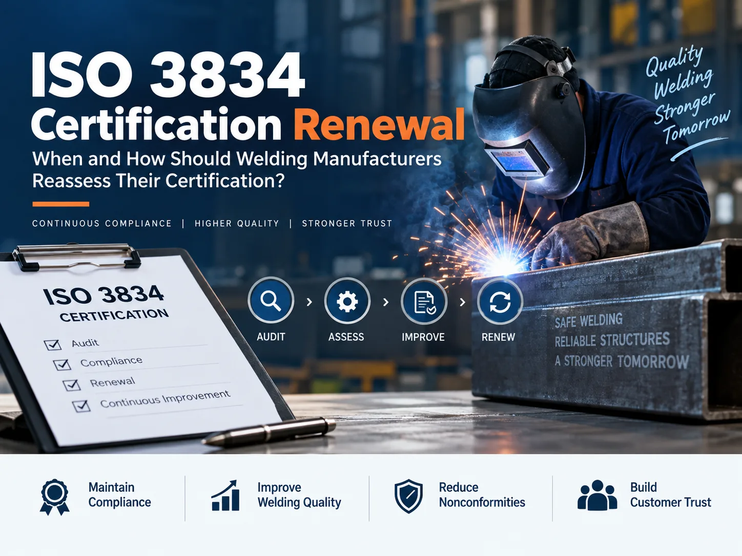 ISO 3834 certification renewal and reassessment process for welding manufacturers