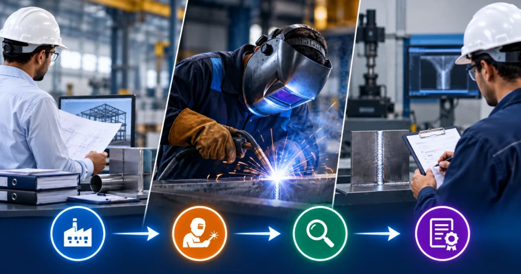 ISO 9606-1 welder qualification test process with manufacturer welder and examiner