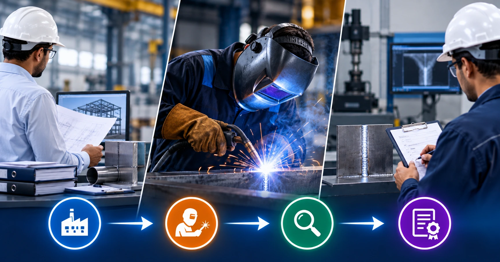 ISO 9606-1 welder qualification test process with manufacturer welder and examiner