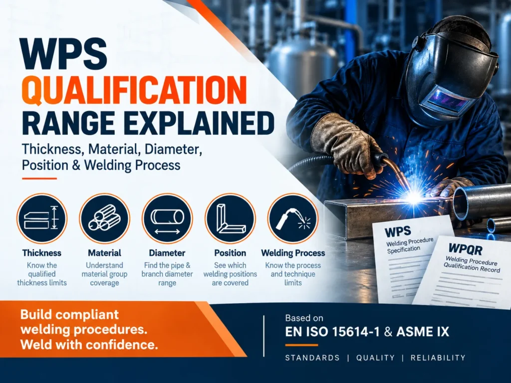 WPS qualification range explained for thickness, material, diameter, welding position and process