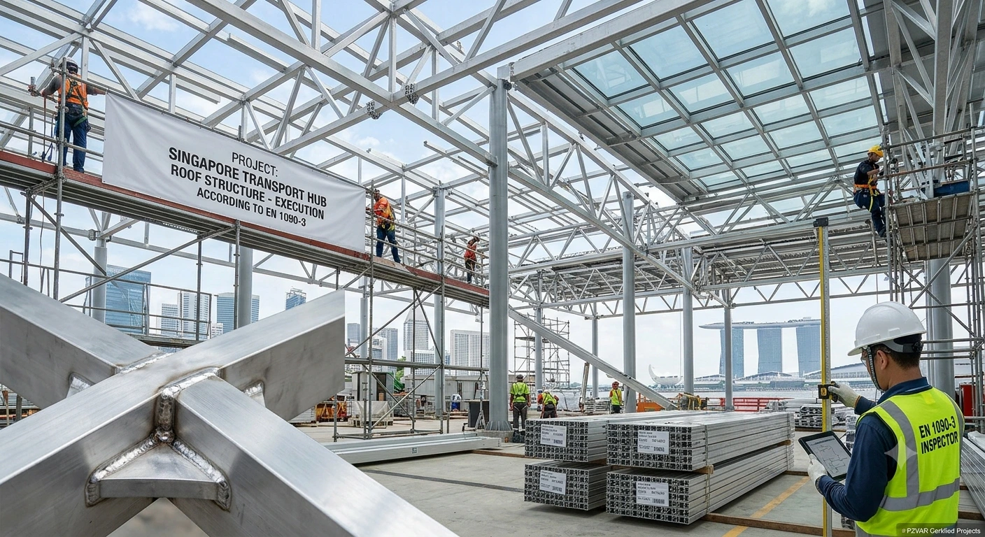 Singapore aluminium roof structure fabrication and inspection for EN 1090-3