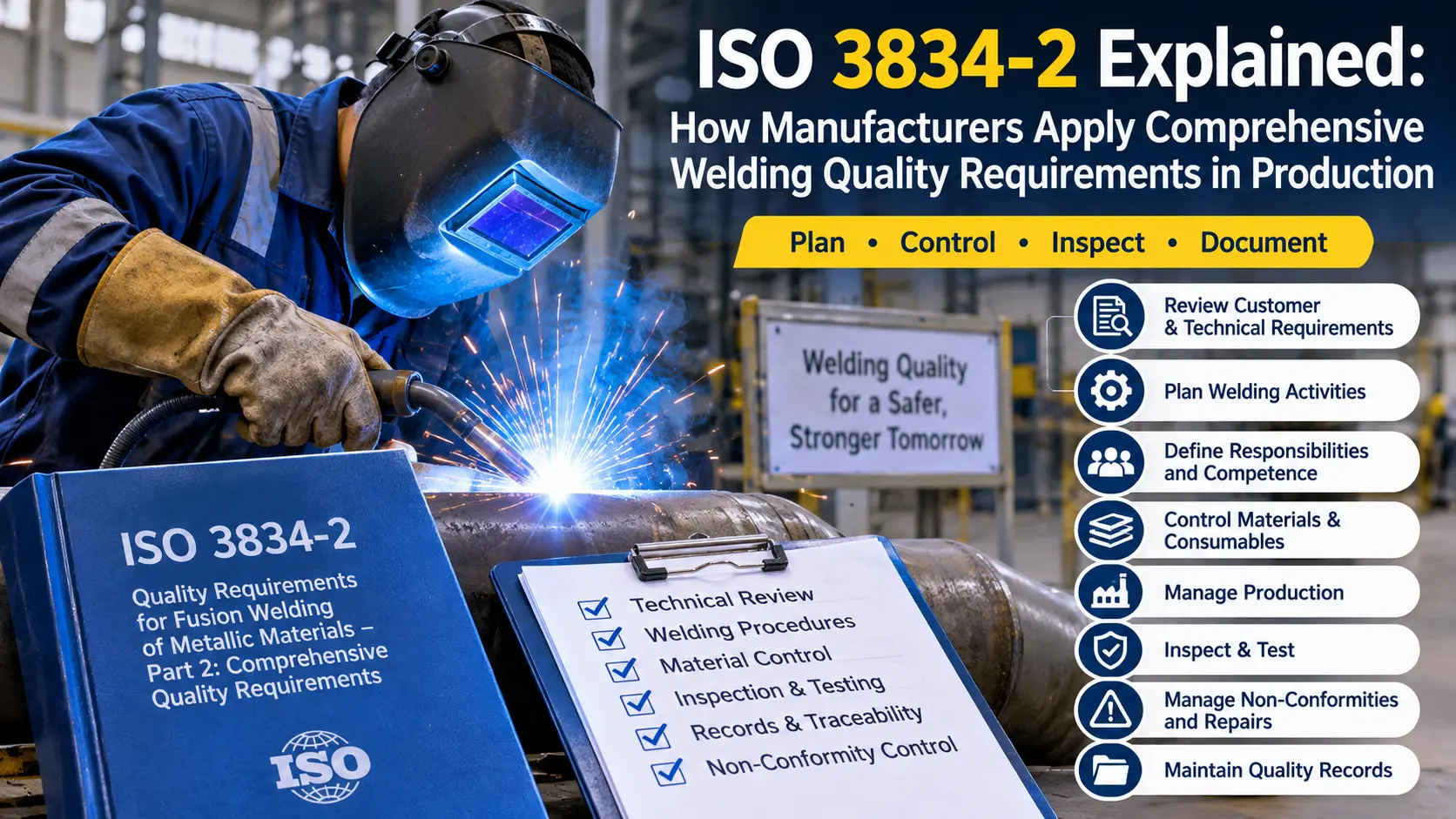 ISO 3834-2 comprehensive welding quality requirements during industrial manufacturing
