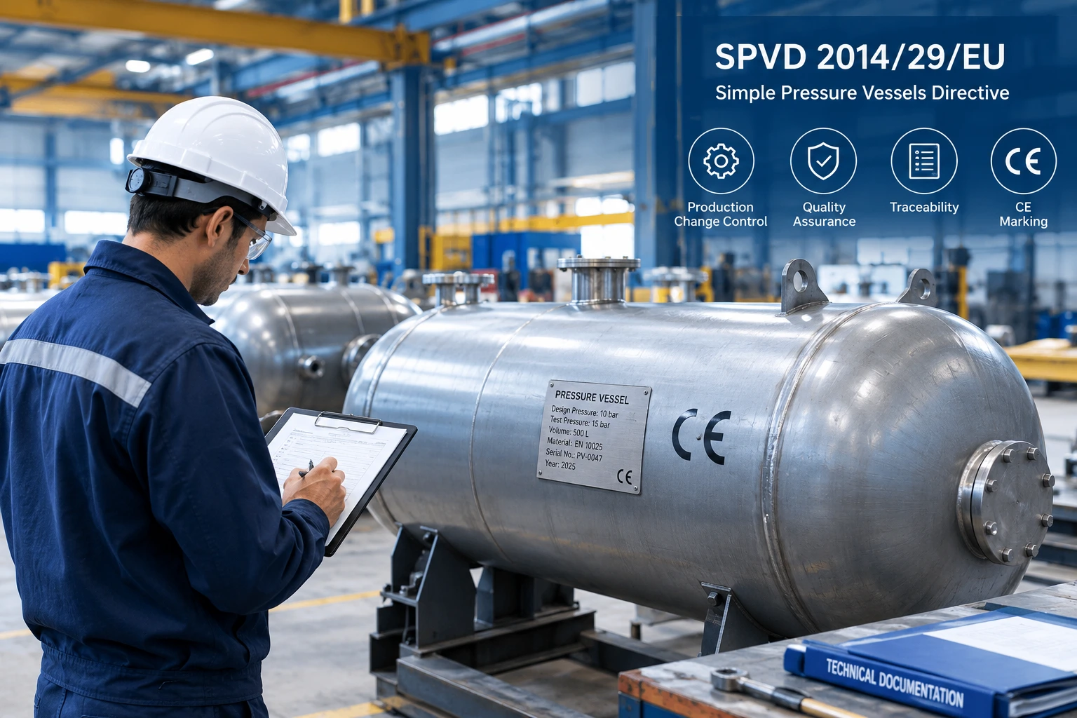 SPVD 2014/29/EU simple pressure vessel manufacturing quality inspection and production change control.