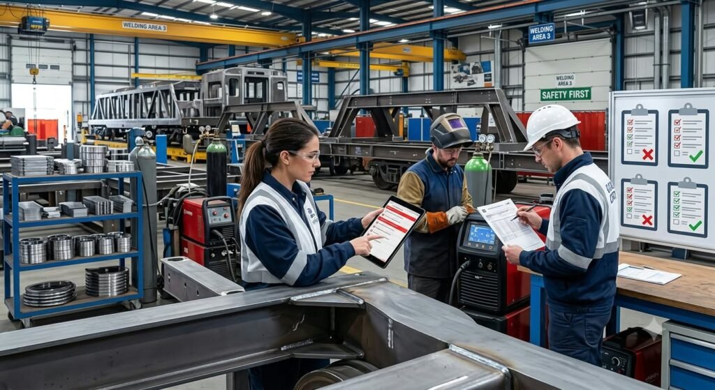 Welding quality audit checklist covering WPS, WPQR, welder qualification and material traceability