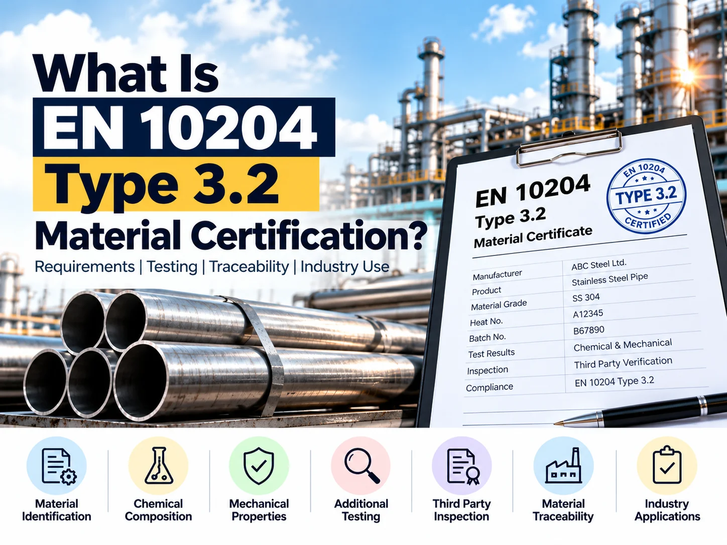 EN 10204 Type 3.2 material certification and inspection