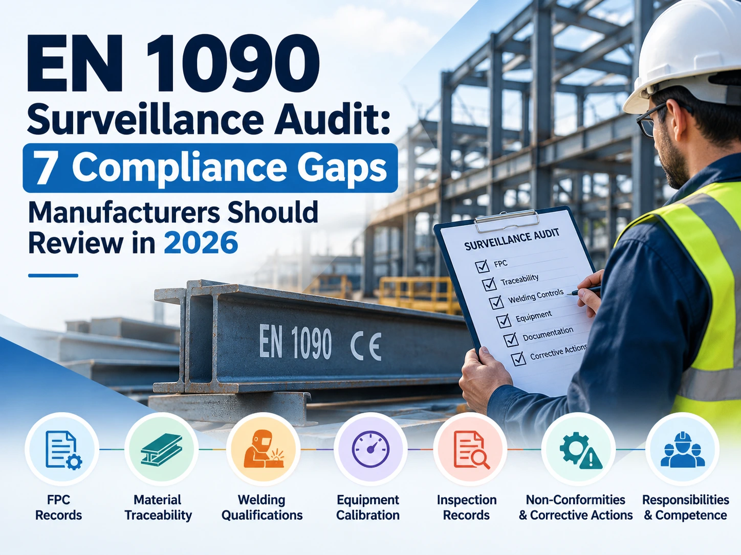 EN 1090 surveillance audit checklist showing seven compliance gaps for manufacturers in 2026