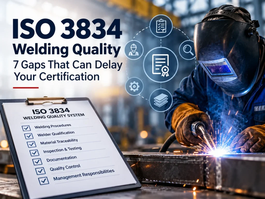 ISO 3834 welding quality certification checklist showing seven key areas to review