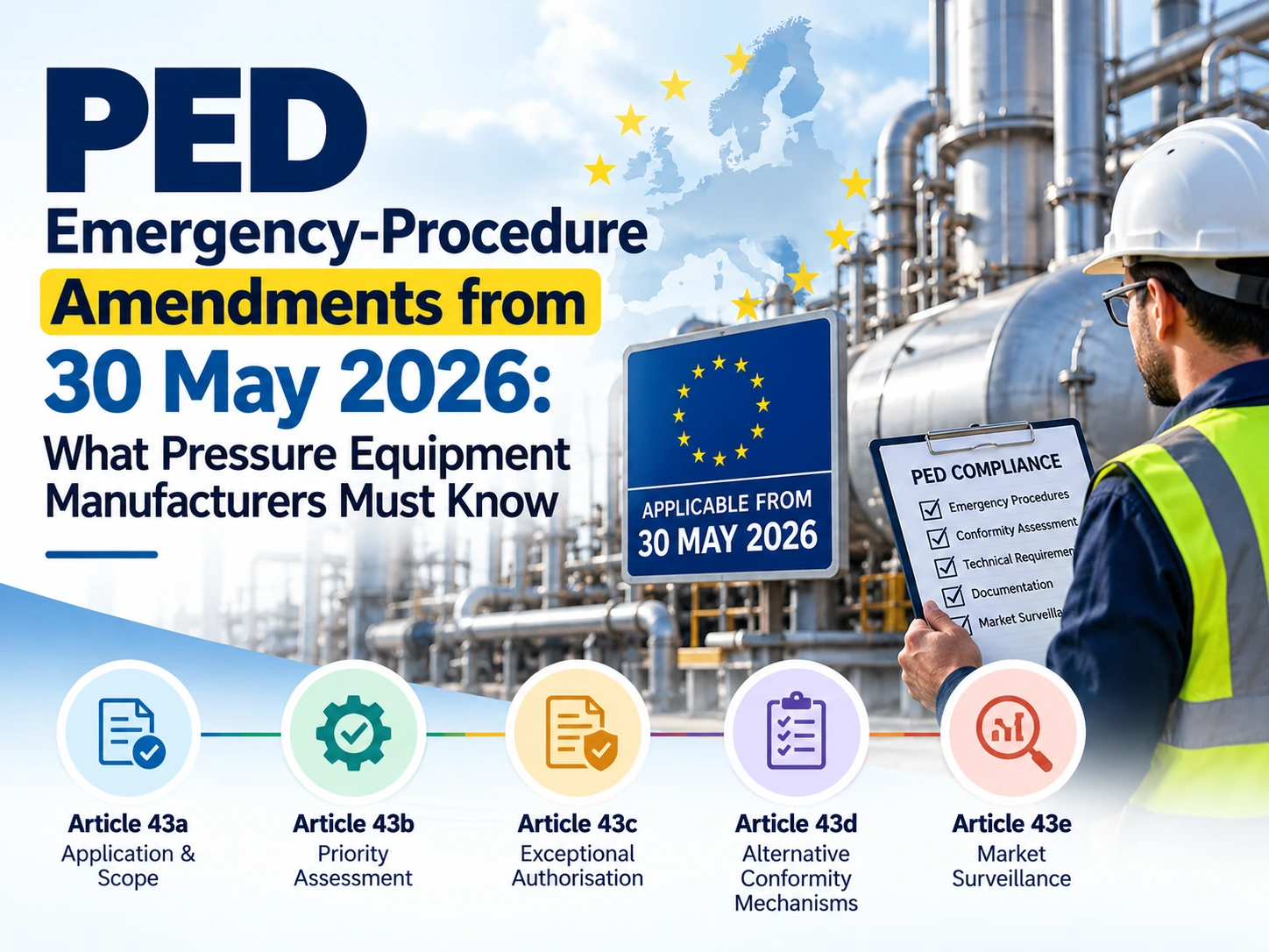 PED emergency-procedure amendments from 30 May 2026 for pressure equipment manufacturers